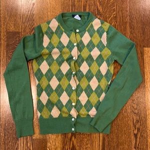 J. Crew Green Argyle Cardigan Sweater